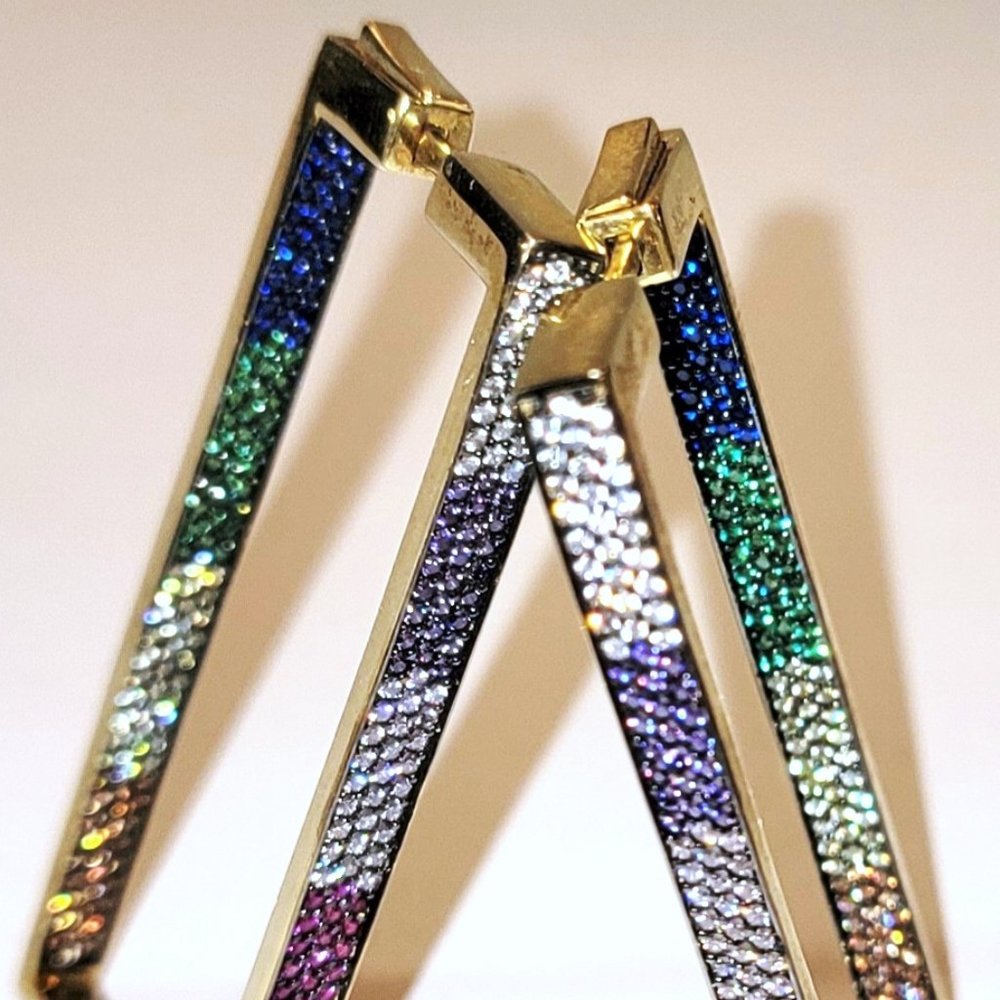 Sterling Rectangular Earrings 24k Plate Swarovski… - image 6